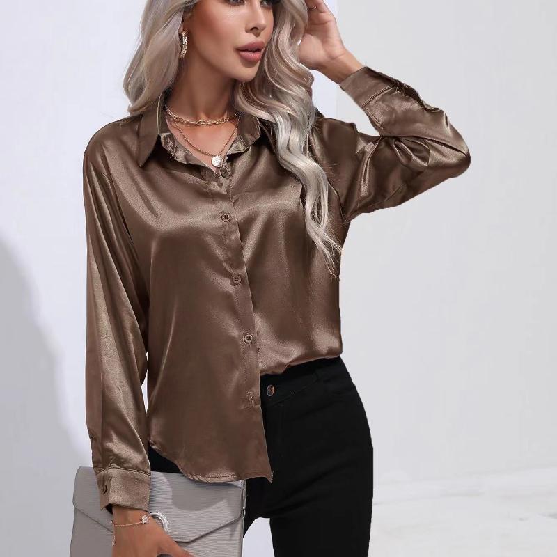 GMXIA Dámská móda Ležérní Letní Jednobarevný Potisk Dlouhý Rukáv POLO Límec Halenky & Košile