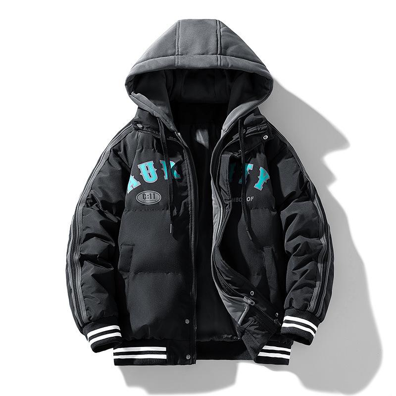 

2025 new color matching cotton-padded jacket men s winter thickened cotton-padded jacket hooded fake two-piece casual cotton-padded jacket men s top M чорний