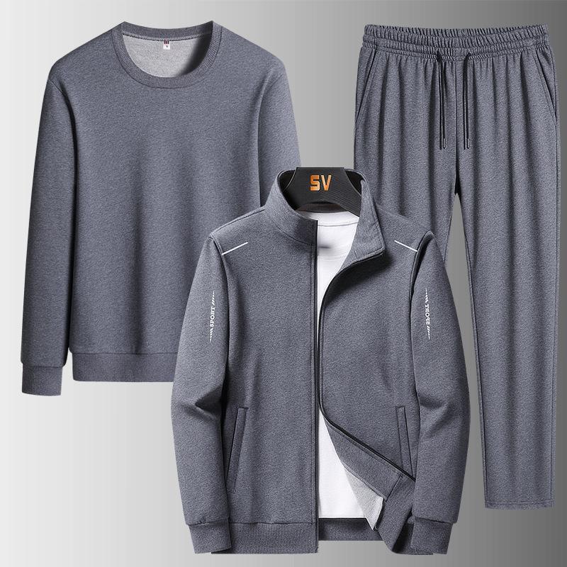 2026 spring new men's casual cardigan sweater jacket set stand-up collar simple thin sports