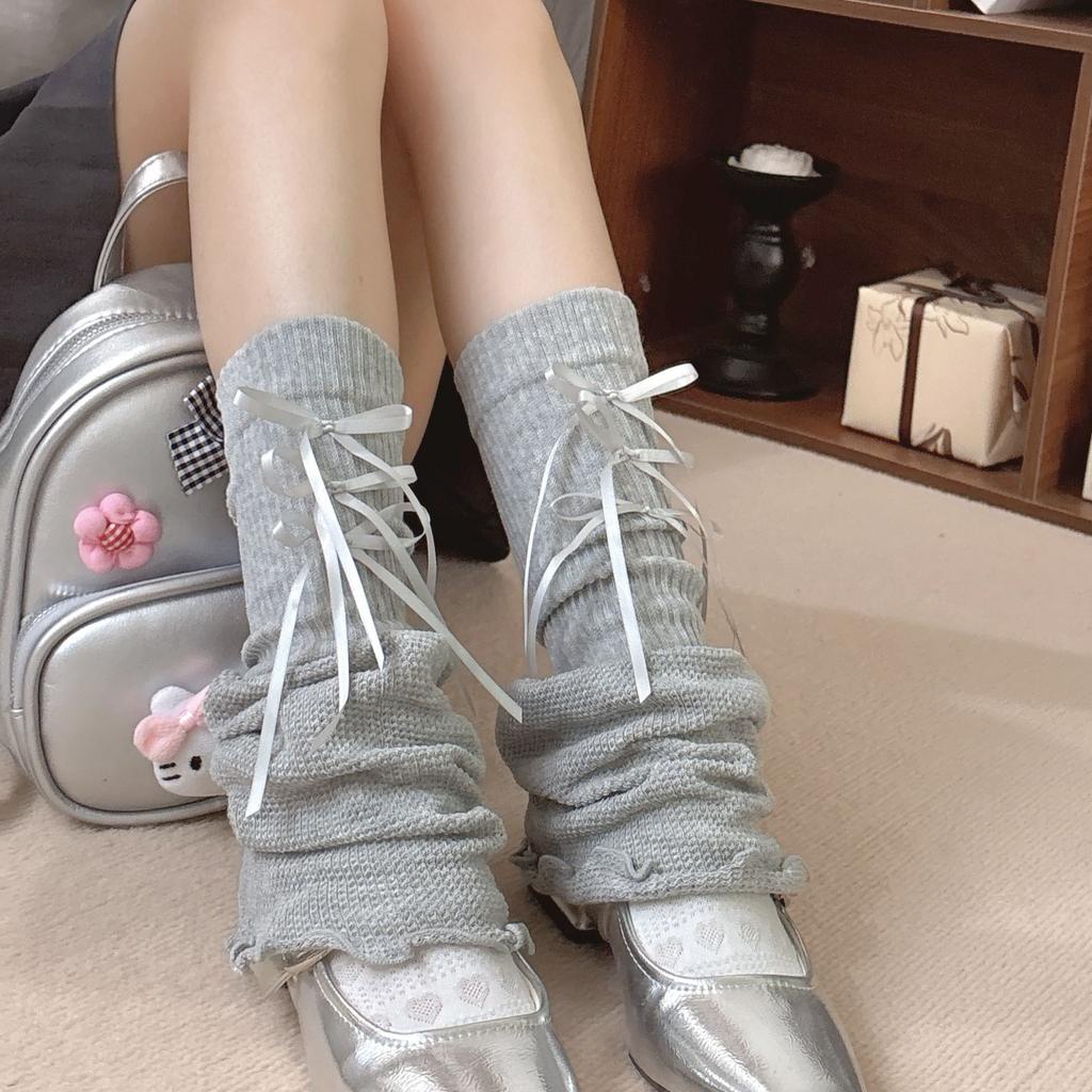 Women's White Slouchy Leg Warmers Summer Thin Socks Y2K Spice Girl JK Style Sweet and Lovely with Bowknot for Matching with Oxford Shoes