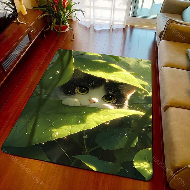 Multiple sizes Cat hiding under leaves Carpet for Living Room Bedroom Sofa Home Decor Rus Non-slip Floor Mat Luxury Gift