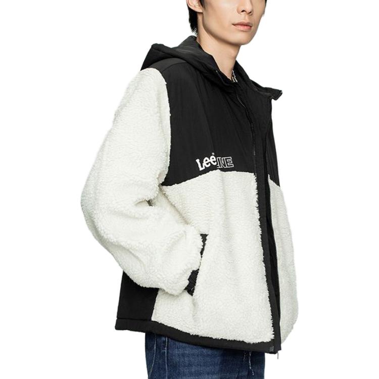 Faux Lambswool Spliced Hooded Comfortable Fleece Jacket Men Jackets White LMT001752100624-A00698