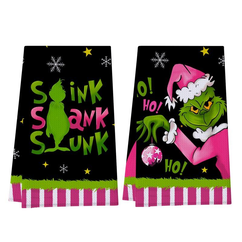 Christmas Grinch Waffle Kitchen Towel 380gsm Blend Printed Hand Bathroom