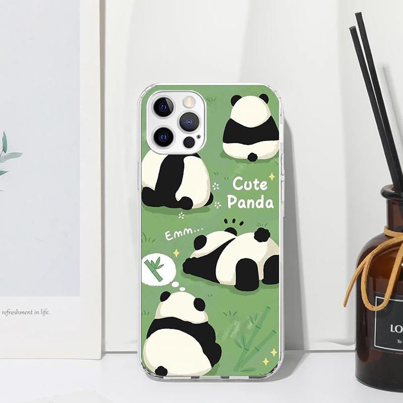 Cartoon Cute Panda Bear Phone Case For Iphone 17 Air 16 15 Plus 16E 14 Pro Max 13 Mini 12 11 7 8 SE Fundas Soft Back Cover 17 Ai