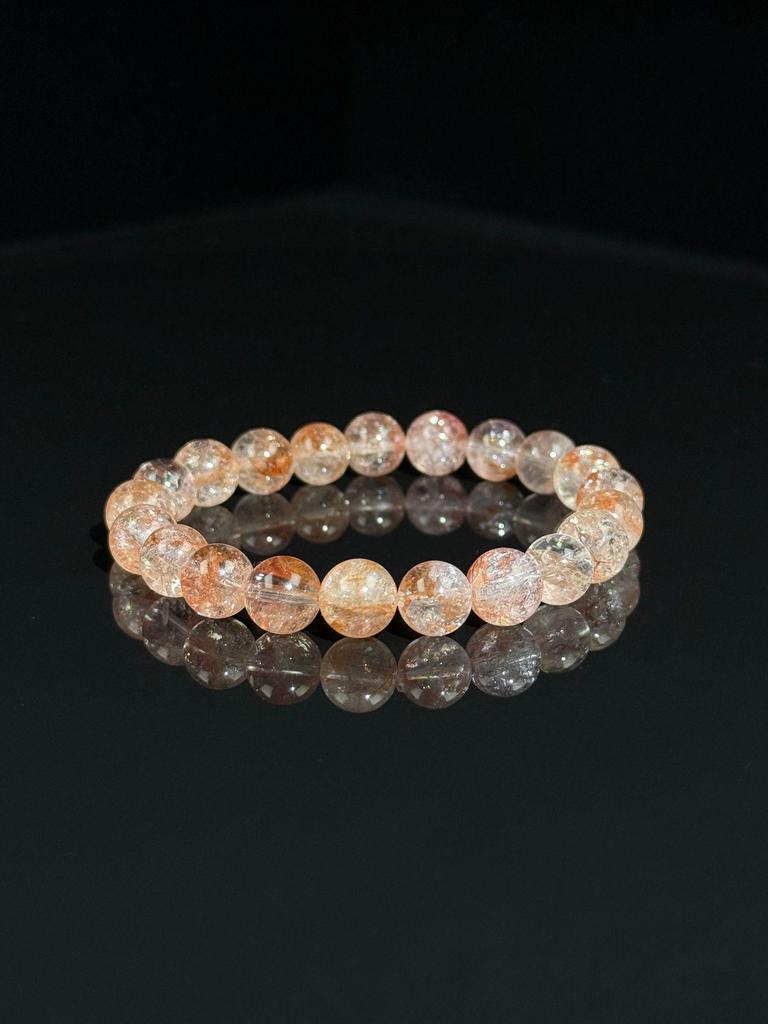 Natural Red Rutilated Quartz Bracelet, 10mm Round Beads, Unisex Crystal Jewelry, Rare Light Luxury