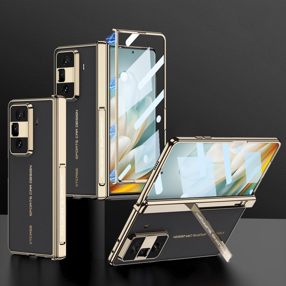 

GKK For Honor Magic Vs3 5G Case Magnetic Hinge PU+PC Phone Cover with Tempered Glass Film Black