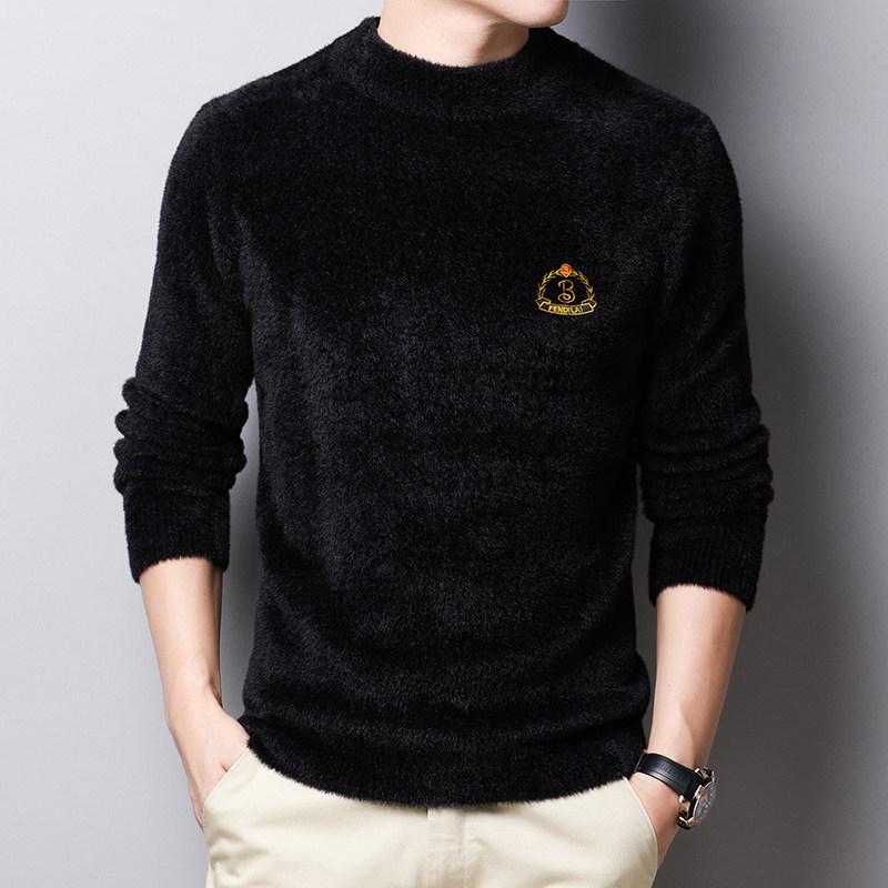 

Мужской вышитый свитер из имитации кашемира золотой норки - Теплый повседневный пуловер с воротником средней высоты 3XL - 175-190 jin