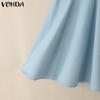 VONDA Elegant Women Casual Round Neck Sleeveless Solid Color Ruffled A-line Dress