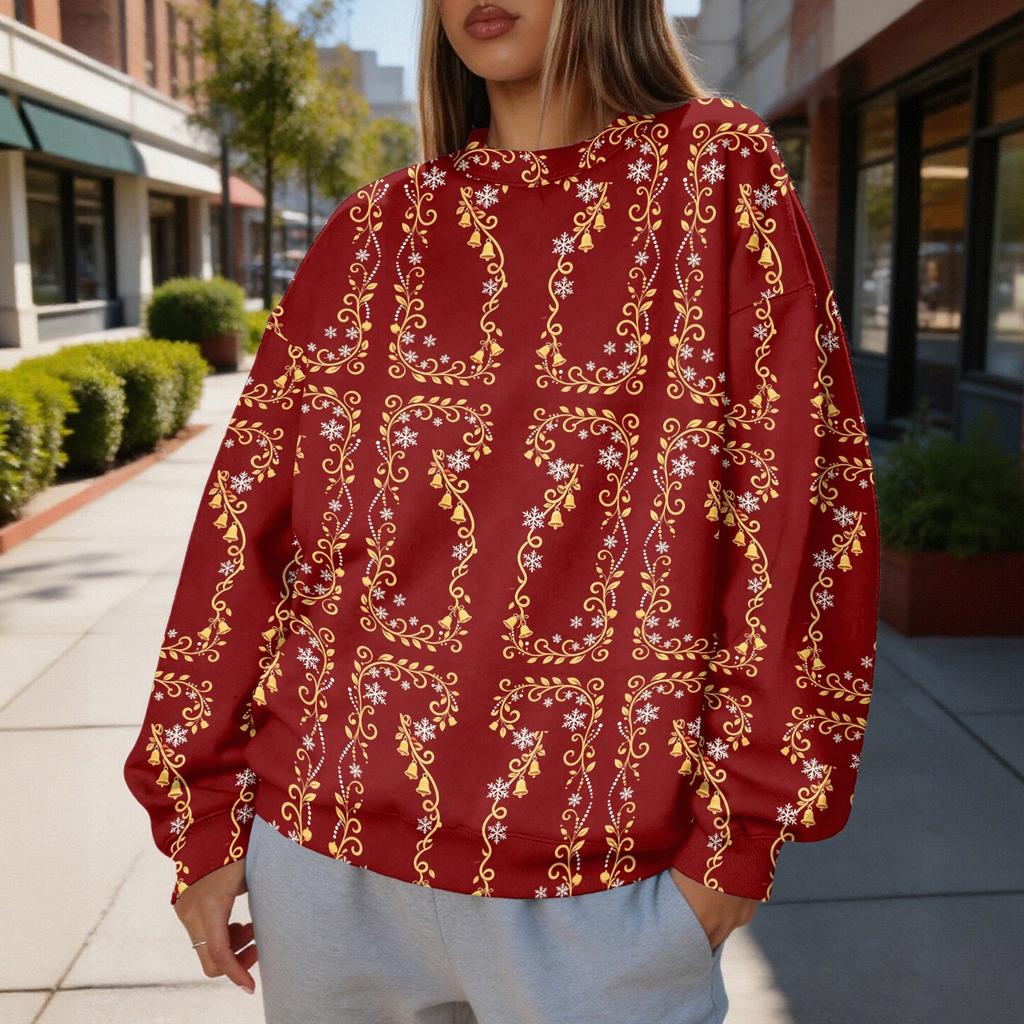 Women's Christmas Print Crewneck Sweatshirt Lightweight Casual Long Sleeve Pullover Top