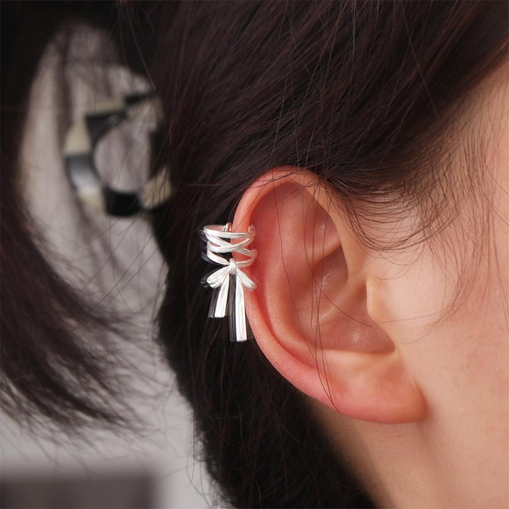 Non-piercing Balletcore Ribbon Ear Cuff Harajuku Bow Earrings Trendy Lacing Bow Ear Cuffs  Party