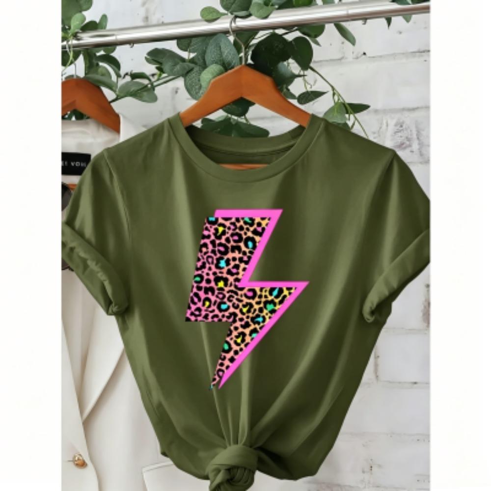 T-shirt Estive per Bambini 11 Colori Stampa Leopardo Neon Fulmine Moda Street Manica Corta Top Casual da Esterno per Ragazzo e Ragazza