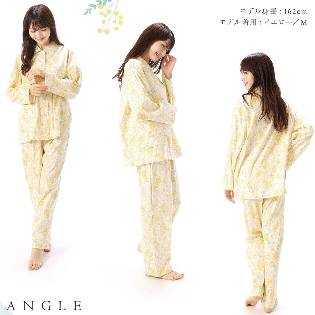 NISHIKI Made in Domestically Strictly Produced Smooth Long Front Top and Bottom Long Loungewear for Spring and Autumn Women's Pajamas, Japan, 100%