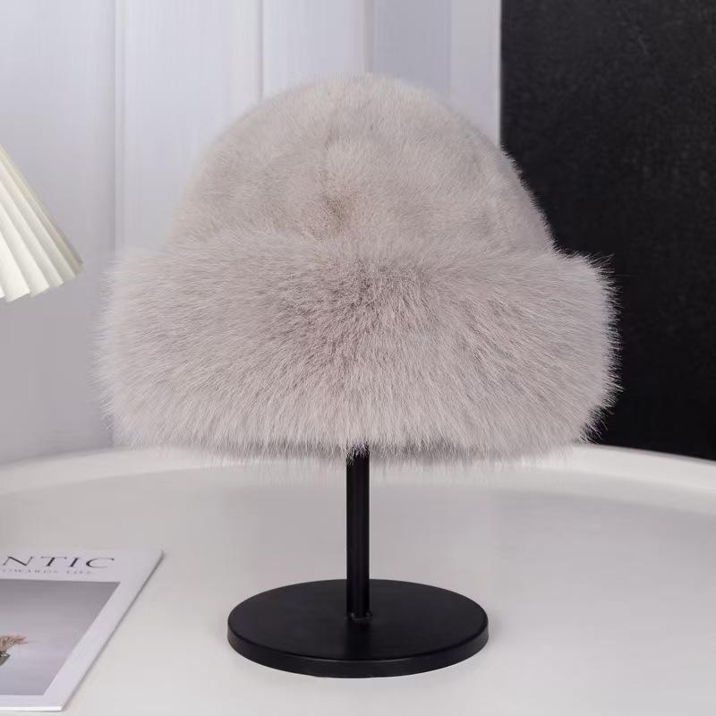 Women's Luxury Faux Mink Fur Bucket Hat - Autumn/Winter Versatile Plush Design with Large Circumference and Ear Protection.