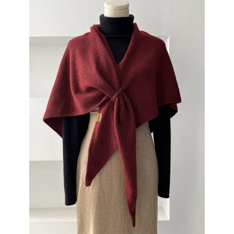 Women S Warm Knit Triangle Scarf With Pom Pom Korean Style Versatile Fashion Scarf