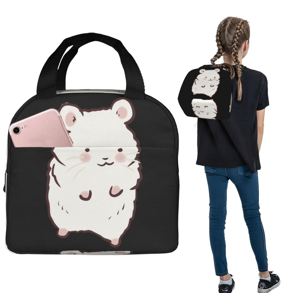 Cute Hamster Drawing Insulated Lunch Bag for Women Kids Portable Food Boxes Thermal Lunch Box Tote