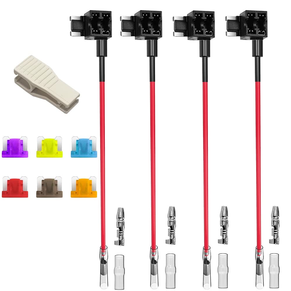 Kiligen -24V Flat Fuse Holder, Add Wiring, Power Removal, Low Profile, Includes 6 Free Fuses for ATM Ready to Use