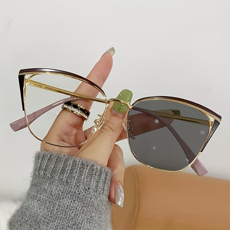 1pcs Advanced anti blue light color changing glasses metal cat eye glasses ultra light frame women's fashionable sunglasses