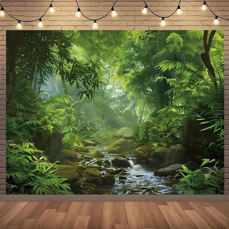 2D Misty Tropical Jungle Waterfall Backdrop Photography Background Banner