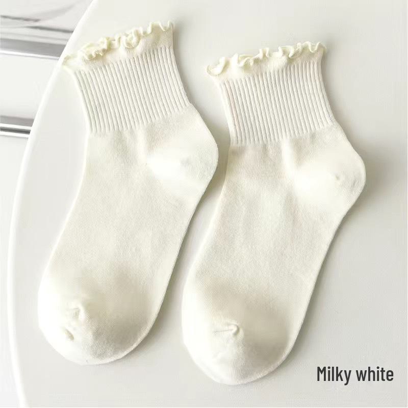 Women's Korean Style Lace Tube Socks, Perfect for Spring and Autumn. Trendy Japanese Inspired Long Socks with Wood Ear Edge.