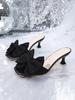 New Square Toe Open Toe Design Slim Heel Outside Slippers 2025 Summer New Bow Non-slip High Heel Cool Mopping Plus Size 36-43