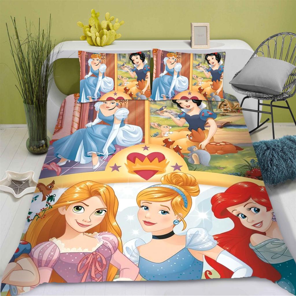 Disney Prinzessin Serie 100% Polyester Bettwäsche Set Bettbezug Für Zuhause 3-teiliges Set 1 Bettdeckenbezug Anime Niedlich Bedruckt Cartoon