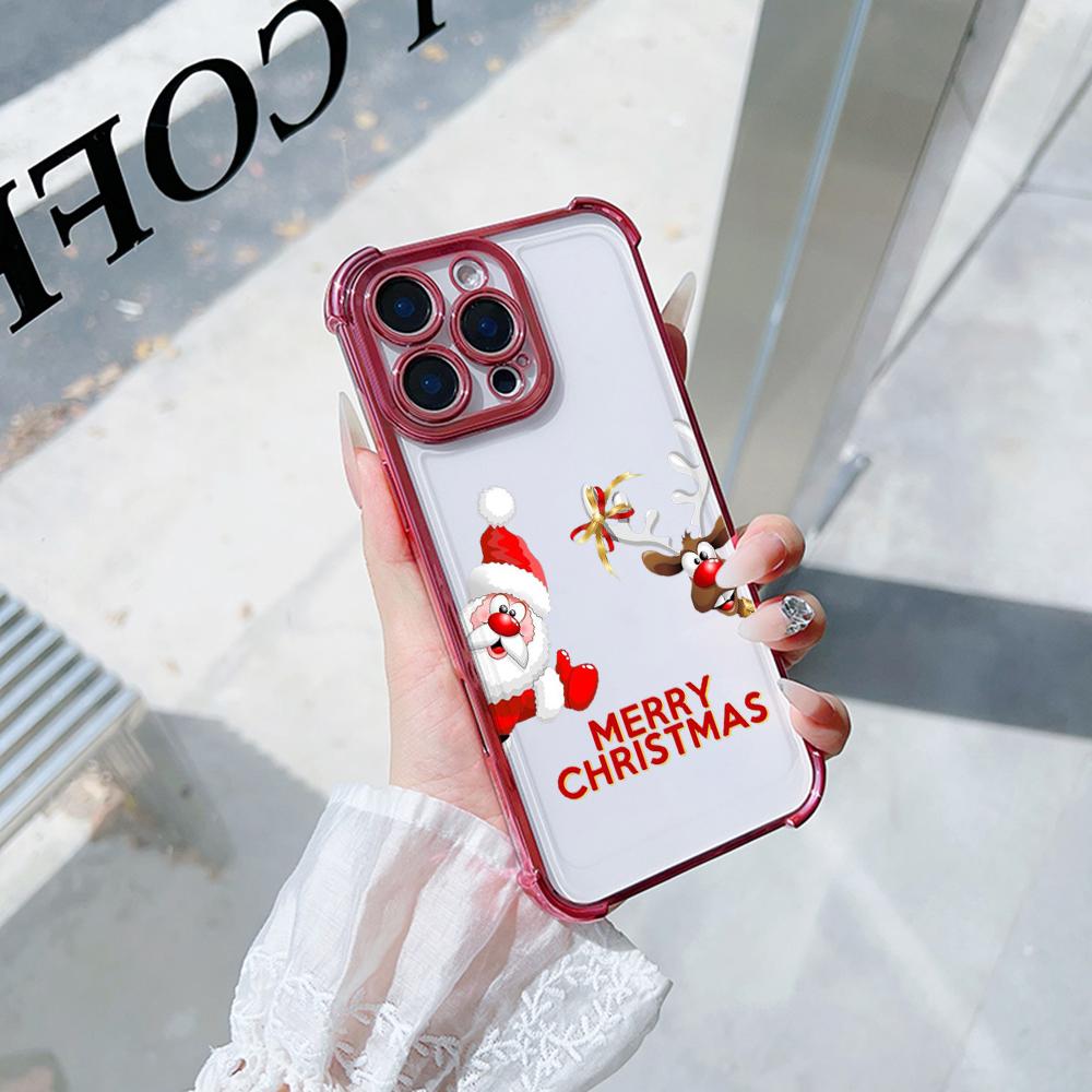 Ae120 Merry Christmas Santa Design Electroplated TPU Phone Cases for Samsung A54 A12 A14 S23 S24 Ultra A55 A15 S20 S21 FE Four Corner Protection Cover