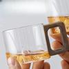 1pcs High-borosilicate Glass High-temperature Resistant Tea Cup Household Wooden Handle Mountain Cup Tea
