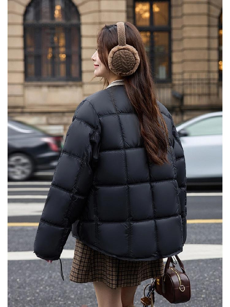 Round Neck Square Quilting Down Jacket Women's Loose Plus Size Outwear