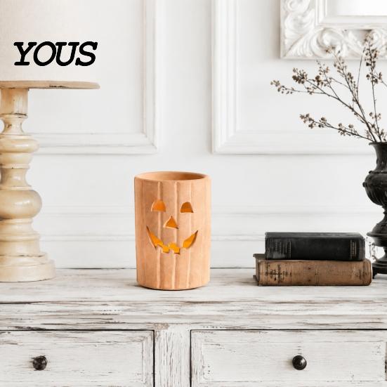 Small Decorative Lanterns for Entryways Halloween Pumpkin Candle Holder, Resin Hollow Candlestick, Vintage Country Fall Holiday Party