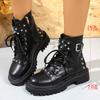Fashion Punk Style Rivet Decor Black Combat Boots Women PU Leather Platform Ankle Boots Woman Fashion Buckle Strap Motorcycle Booties
