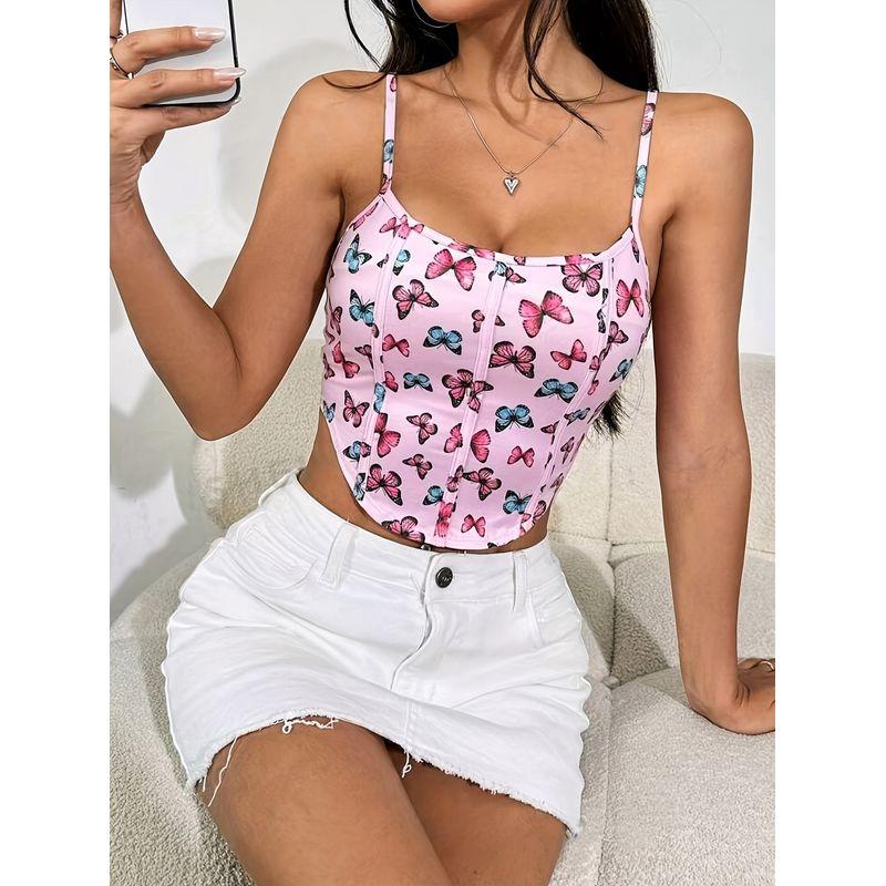 

Мода Цветок Бабочка Короткий Внутренний Жилет Женский Летний Новый Сексуальный Слитный Купальник Кроп-Топ Верхняя Одежда Топ-Труба Топы Тренд Pink XL