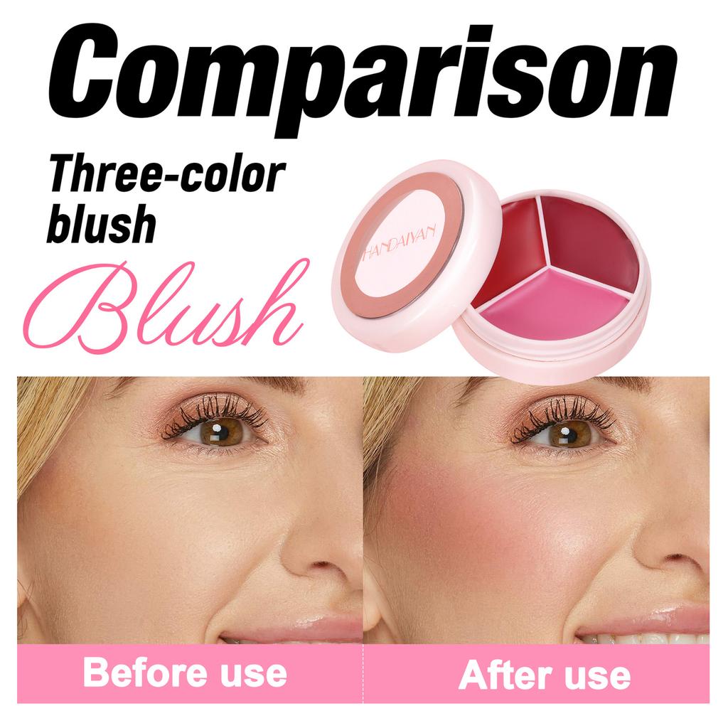 HANDAIYAN 4pcs Tri-Color Blurring Blush Palette Set Matte Cream Blush Mud Natural Soft-Focus Long-Lasting Waterproof Face Makeup Cosmetics