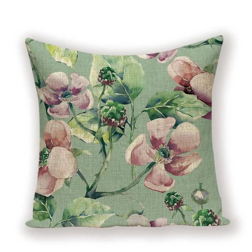Vintage Floral  Linen Pillow Case Sofa Living Room Seat Car Soft Cushion Cover Home Decorative Pillowcase 45*45cm