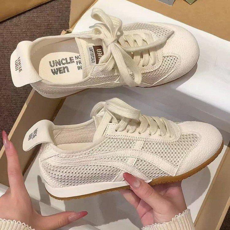 Leather Casual Sports Flat Bottom Running Thick Baseplate Shoes Summer Thin Single Net Soft Sole Mesh Forrest Gump Training Shoes Women