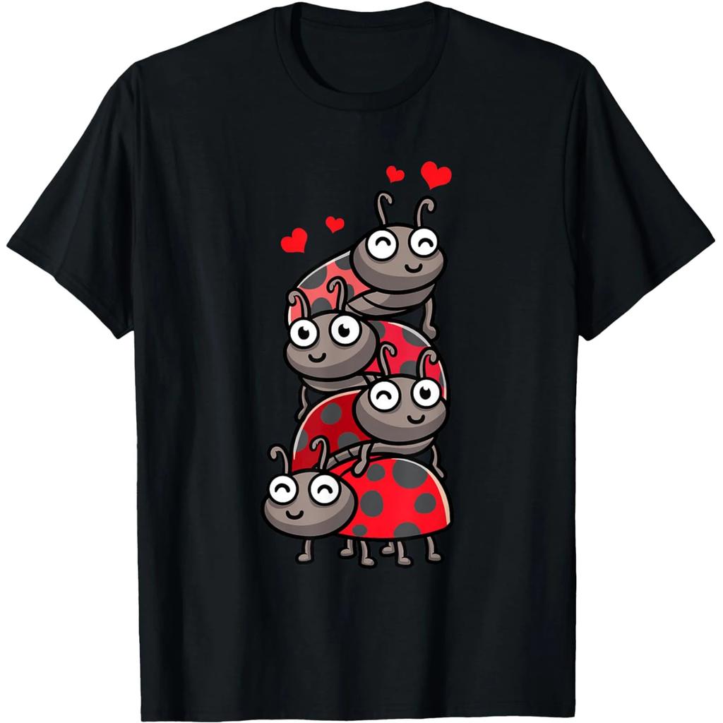 Cute Stacked Ladybugs Love Hearts Graphic T Shirt Soft Cotton Unisex Streetwear