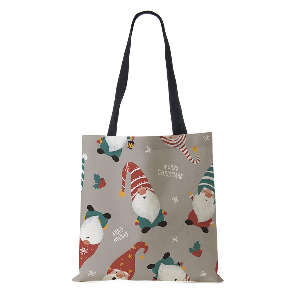 Christmas Santa Sock Print Shopping Bags Folding Reusable Customize Tote Shoulder Bag Groceries Canvas Handbags For Women Lady KTY