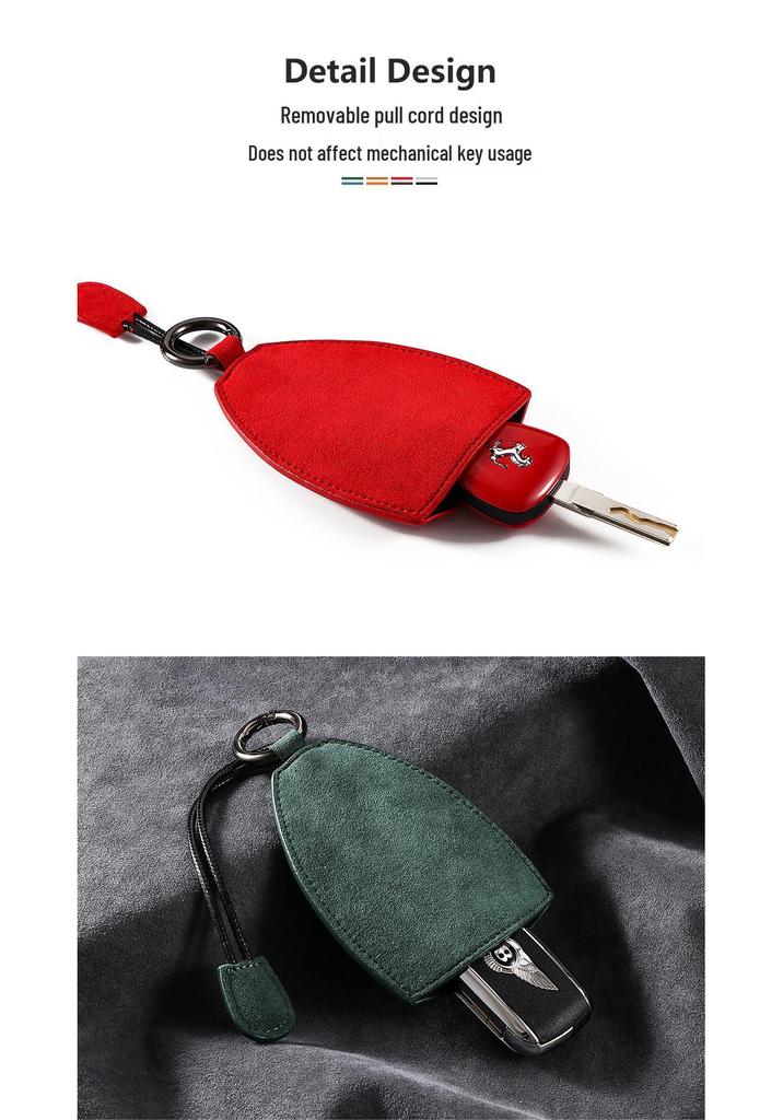 Universal Alcantara Car Key Bag for Men & Women, Compatible with Bentley, Hongqi, Lincoln – Fashionable Pull-Out Keychain.