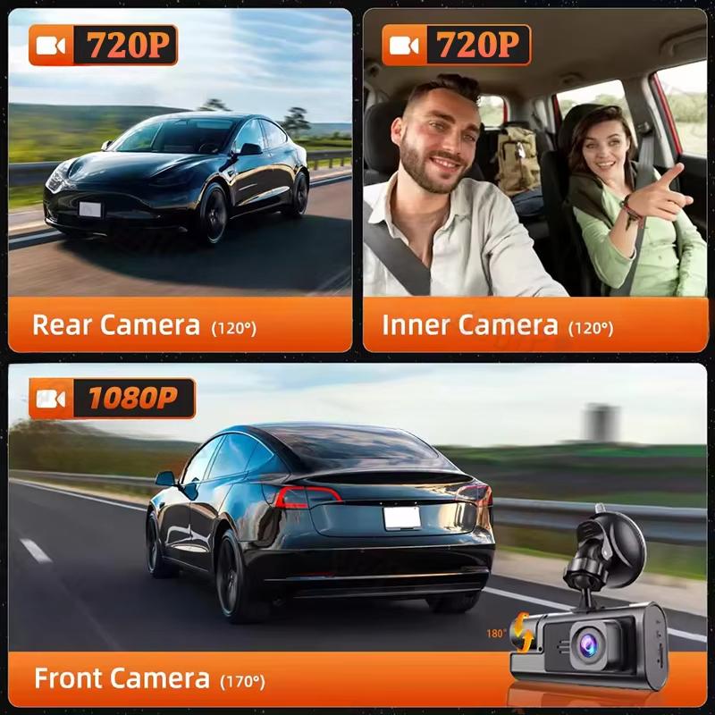 3-Kanal-Dashcam für Autos, 1080P, Autokamera, WLAN-Videorecorder, Vorne/Innen, Rückfahrkamera, Auto-DVR, Black Box, Autozubehör