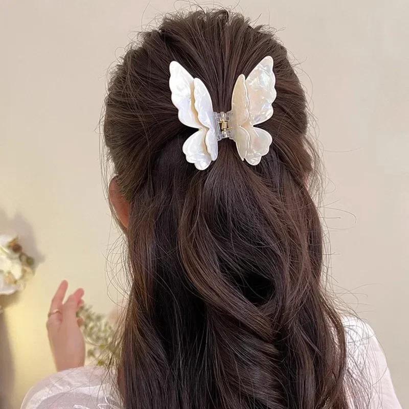 Fairy Butterfly Hair Claw Acetate Crab Hair Clip Women Sweet Princess Shark Clip Hairpin for Girls and Women Hair Accessories