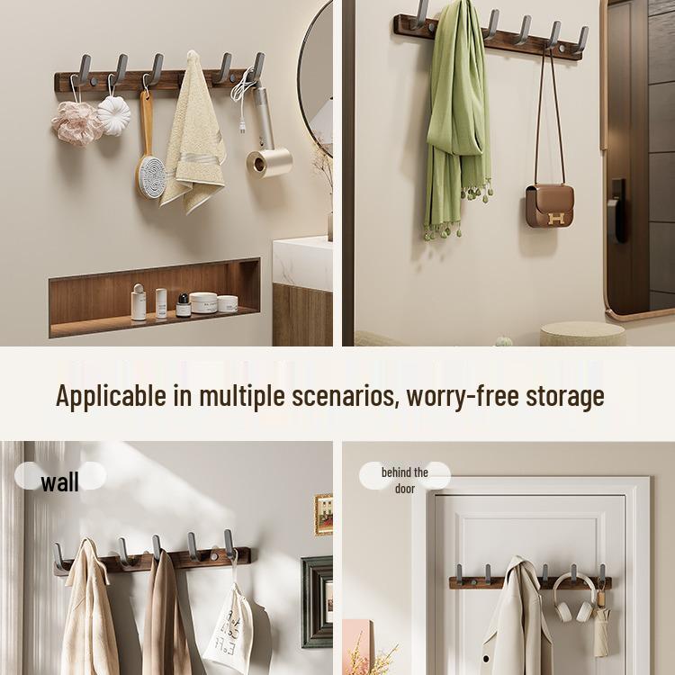 Cârlig de perete din lemn de nuc pentru prosoape și haine, nu necesită găurire