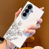 Line Flower Pattern Case For Samsung Z Fold 7 6 5 Luxury Hybrid 3in1 Leather Skin Plating Folding Phone Cover For Samsung Z Fold7 Fold6 Fold5