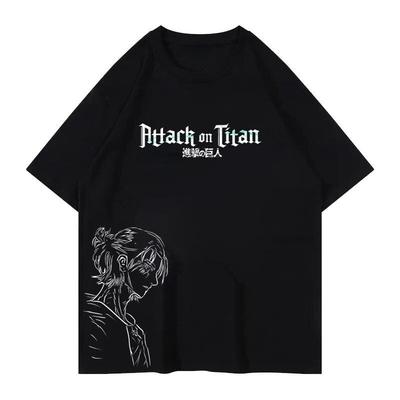 Attack On Titan Anime Levi Allen Retro Print T-shirt Short-sleeved Men's and Women's Summer Pure Cotton Loose T-shirt Cosplay