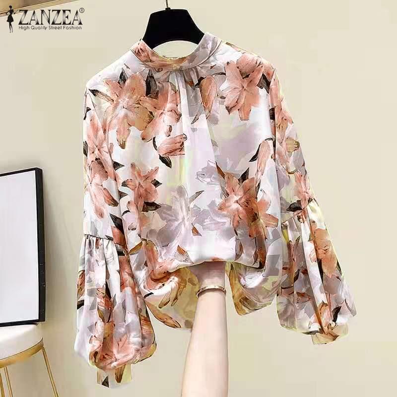ZANZEA Women Casual Round Neck Lantern Long Sleeve Floral Print Blouses