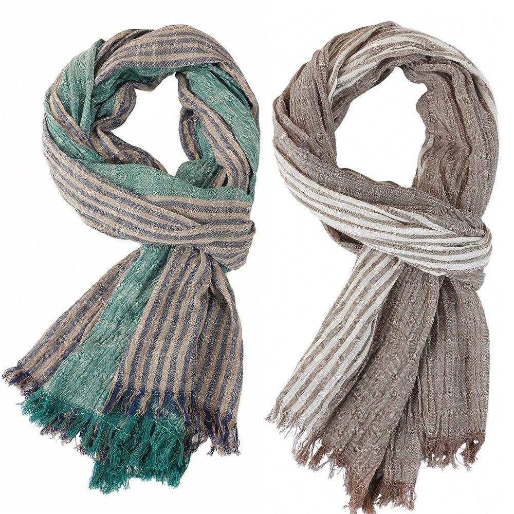 Cotton Linen Yarn-dyed Winter Men's Scarf Striped Neckerchief  Wrap Long Shawl  Autumn Winter Warm