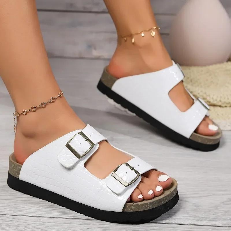 Brand Couples Cork Flip flops Summer Open Toe Platform Beach Slippers Serpentine Buckle Casual Women Sandals