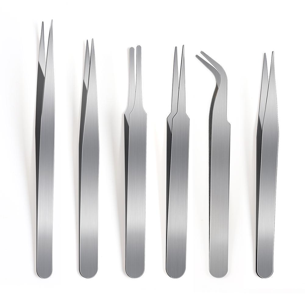 

6 шт. пинцет из нержавеющей стали с прямым изогнутым кончиком пинцет для дизайна ногтей наклейка стразы инструмент для макияжа ресниц DIY пинцет