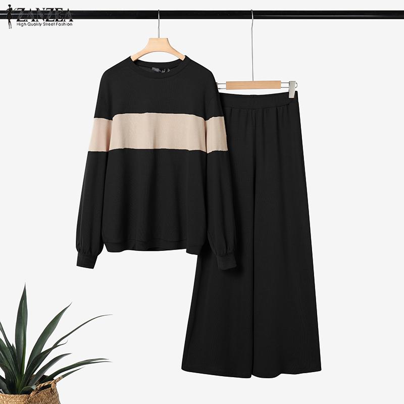 ZANZEA Women Long Sleeve Blouse and Pants Casual Two Piece Suit Sets