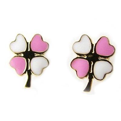 [I9997] - Pink 'Clover' Earrings (Gold - 9 Carats)
