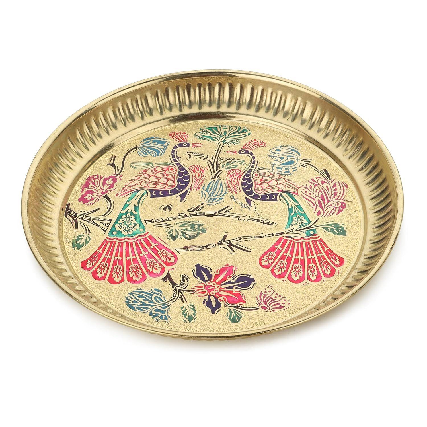 Pure Brass Peacock Thali Peacock Designer Brass Plate Premium Peacock Design Pooja