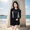 Women's Long Sleeve Conservative Tummy Control Two-Piece Swimsuit - Slimming Swimwear, 2025 Edition for Summer and Hot Springs.